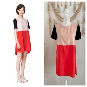 Zara colorblock mini dress dolphin hem blush red black short sleeve shift small